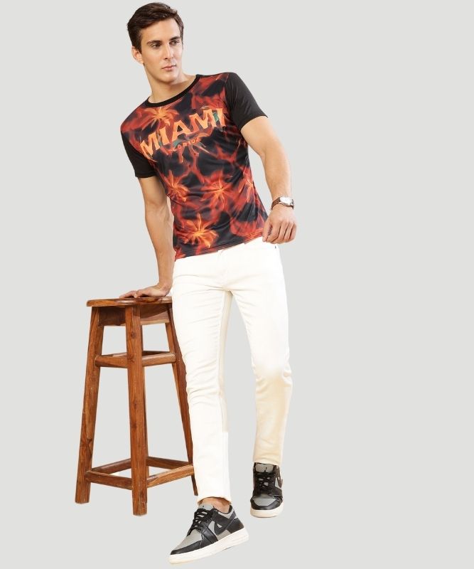 Men's Black Graphic Print Half Sleeves Regular Fit T-Shirt