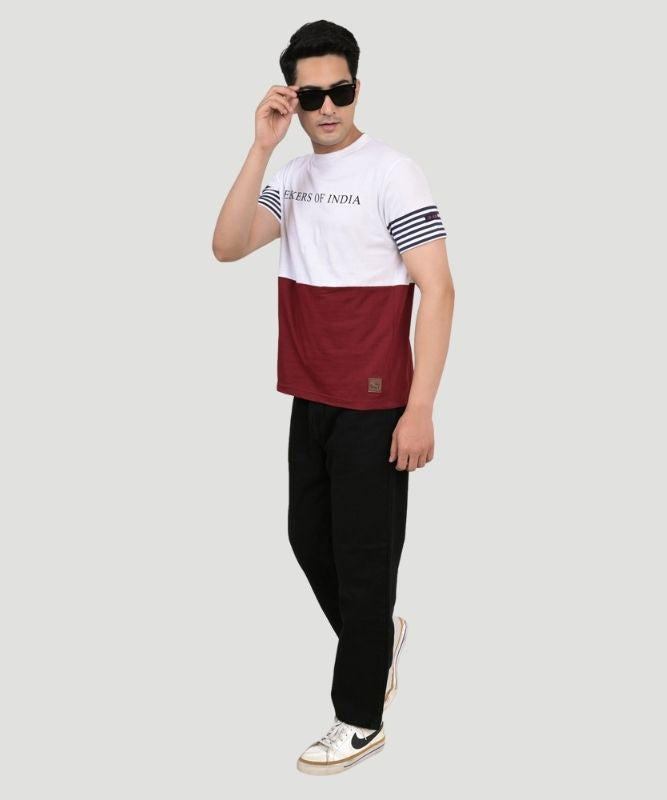 Men Colorblock Crew Neck Pure Cotton Multicolor T-Shirt