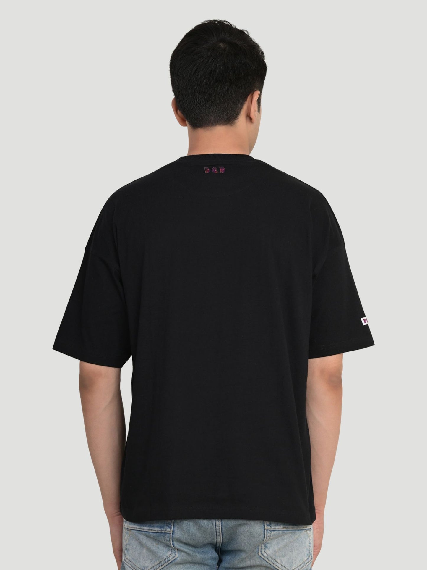 Men's Typography Round Neck Pure Cotton Oversize Black T-shirt